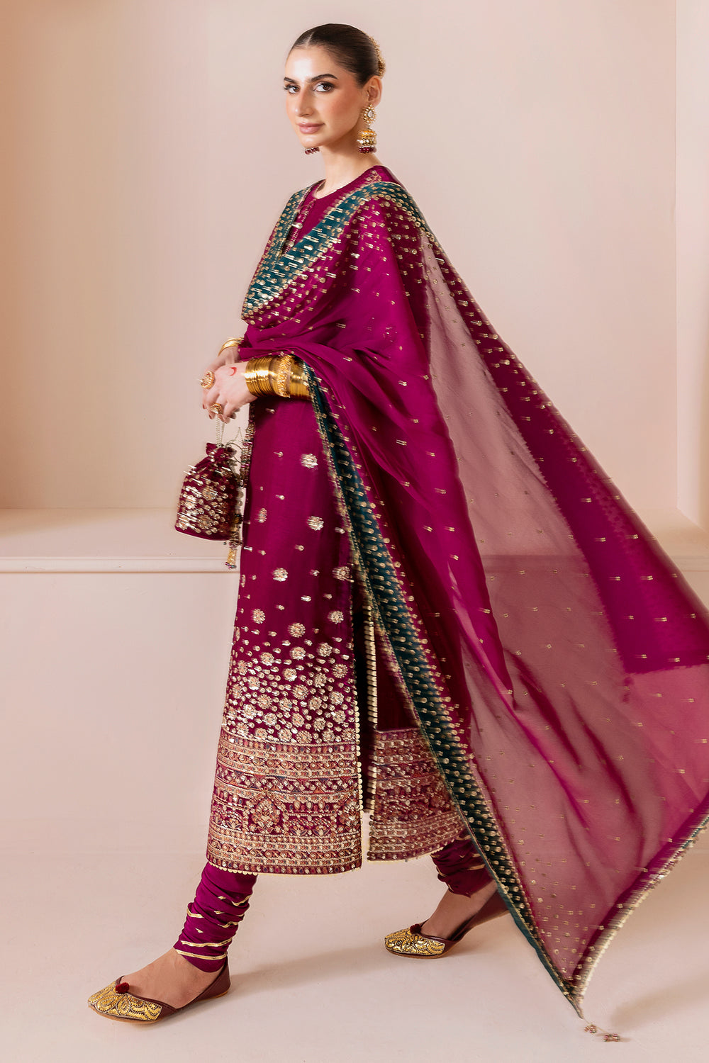 Pure Velvet Mahroon Embroidered Dress - VC020