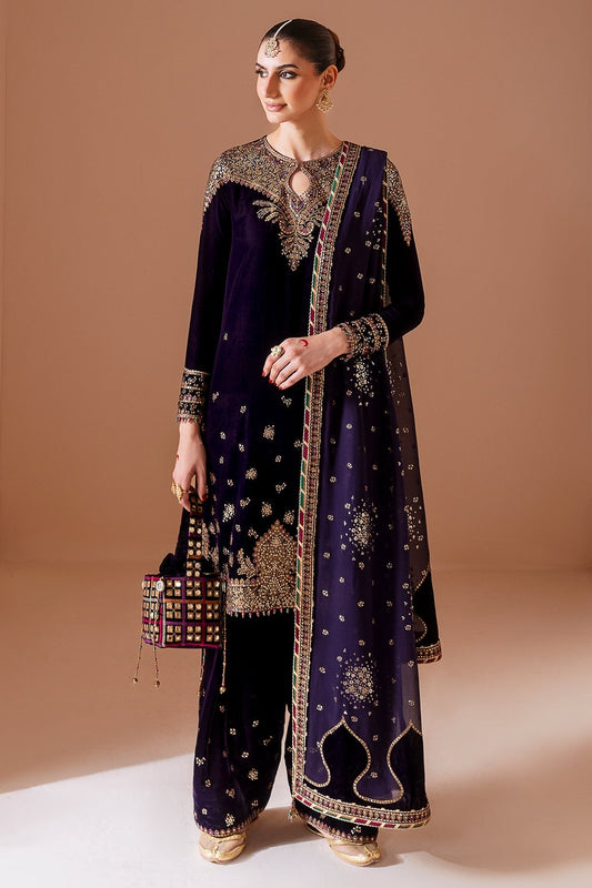 Pure Velvet Purple Embroidered Dress - VC022
