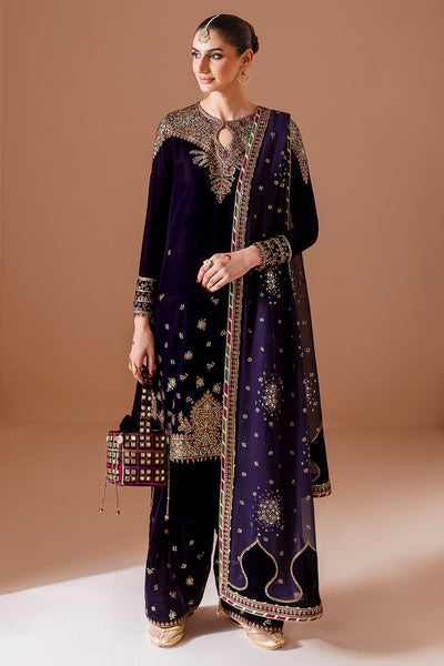 Pure Velvet Purple Embroidered Dress - VC022