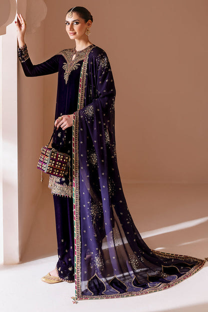 Pure Velvet Purple Embroidered Dress With Matching Hand Bag - VC022