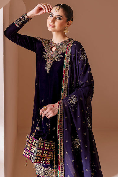 Pure Velvet Purple Embroidered Dress - VC022