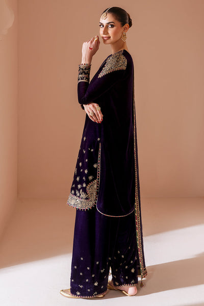 Pure Velvet Purple Embroidered Dress - VC022