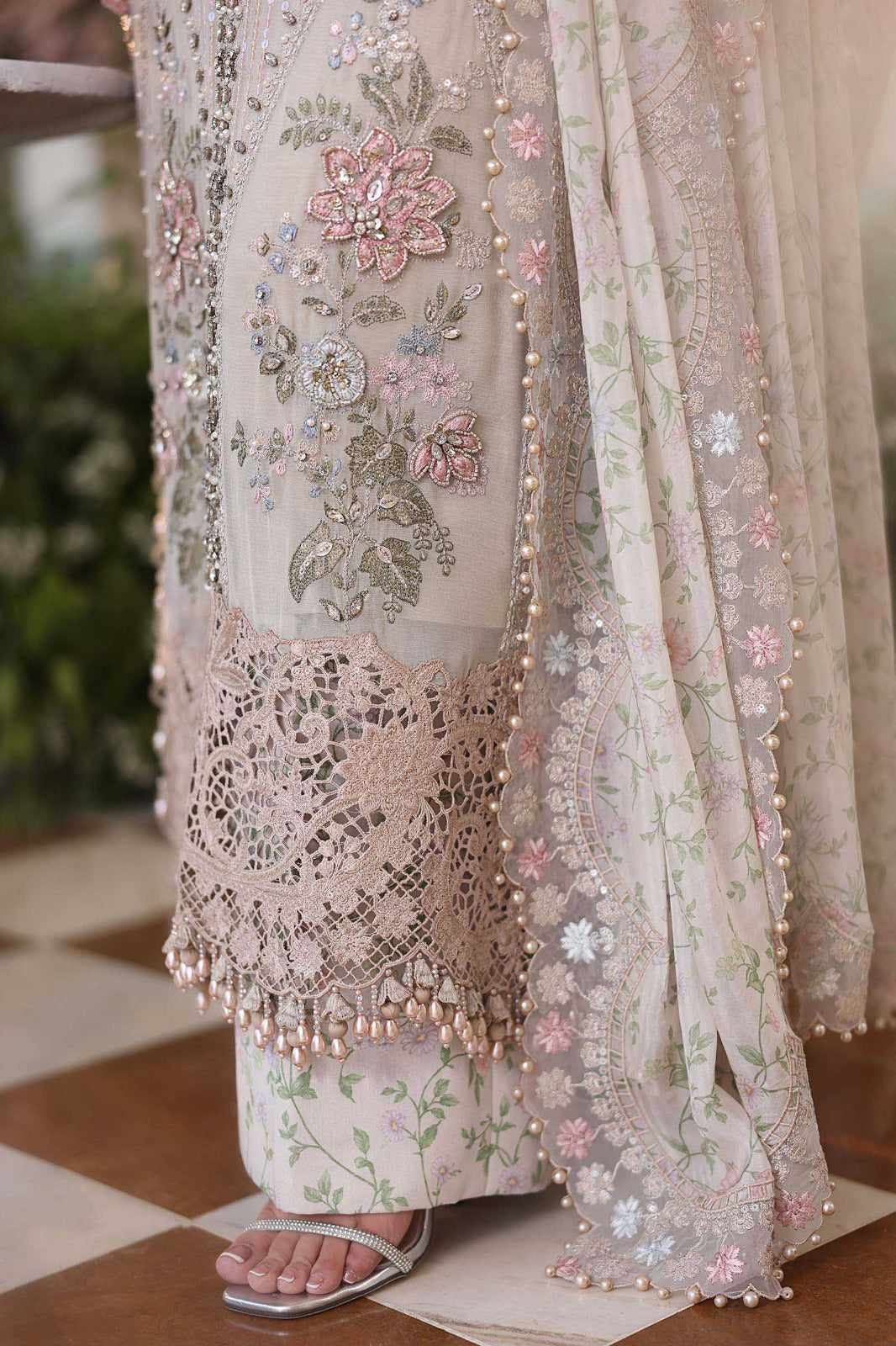 Pure Chiffon Grey Embroidered Wedding Dress - WW545