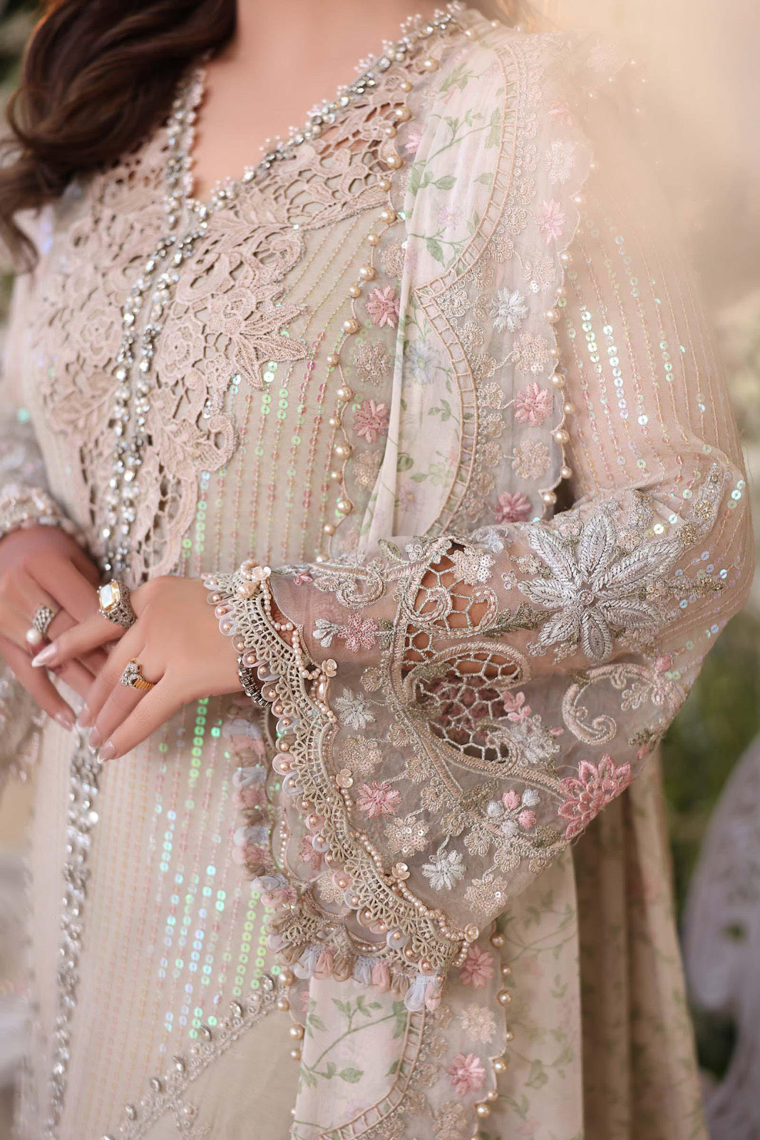 Pure Chiffon Grey Embroidered Wedding Dress - WW545