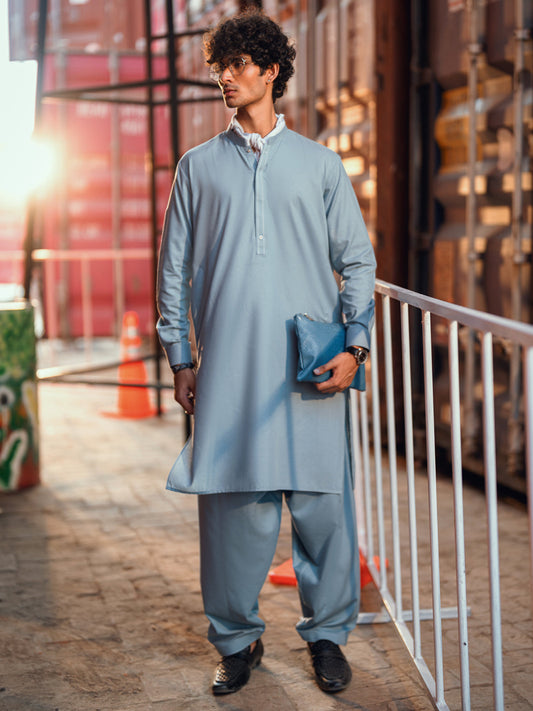 Blended Light Blue Shalwar Kameez- Almirah SK011