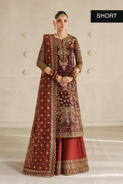 Pure Chiffon Mahroon Embroidered Wedding Dress - WW389