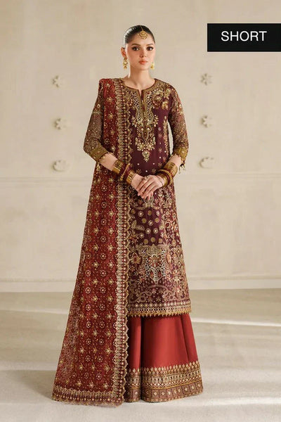 Pure Chiffon Mahroon Embroidered Wedding Dress - WW389