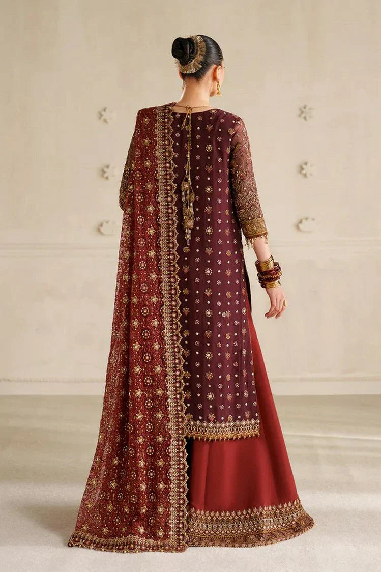 Pure Chiffon Mahroon Embroidered Wedding Dress - WW389