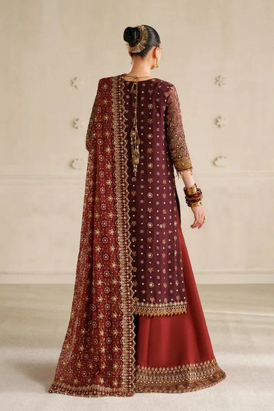 Pure Chiffon Mahroon Embroidered Wedding Dress - WW389