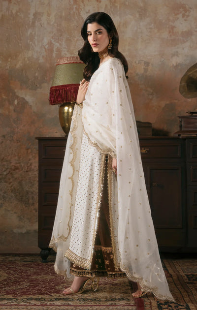 Pure Velvet Off White Embroidered Dress - WW605
