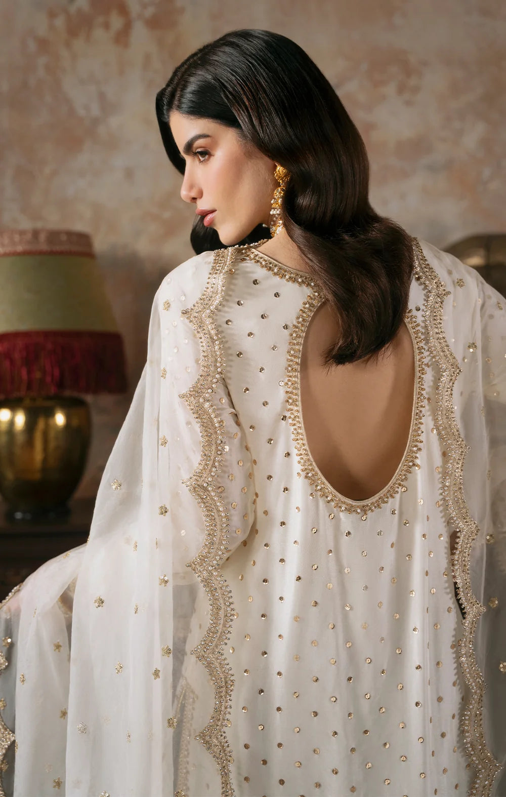 Pure Velvet Off White Embroidered Dress - WW605