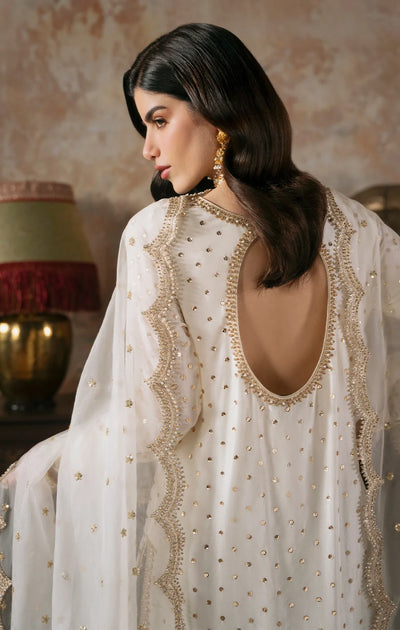 Pure Velvet Off White Embroidered Dress - WW605