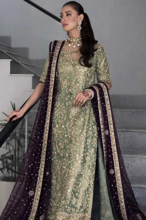 Pure Shimmer Emerald Sea Green Embroidered Dress - WW553