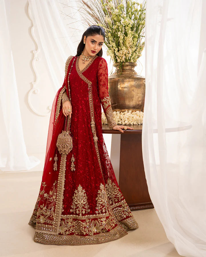 Pure Chiffon Red Embroidered Angrakha Style Dress - WW552