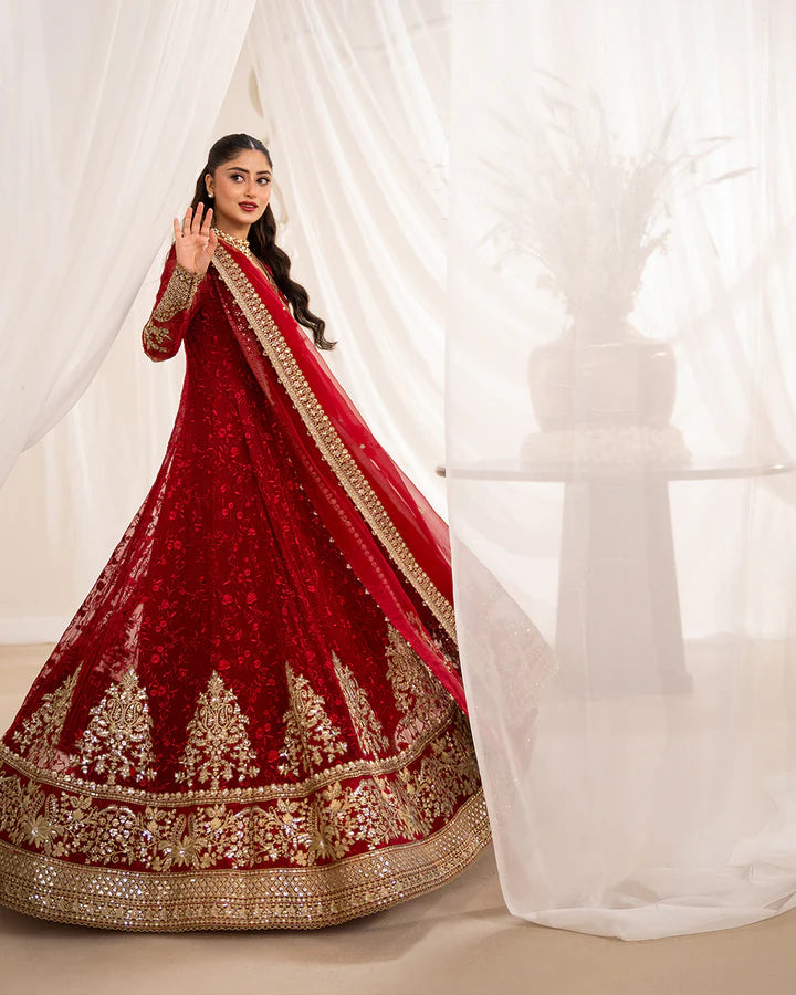 Pure Chiffon Red Embroidered Angrakha Style Dress - WW552