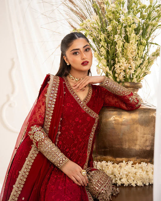 Pure Chiffon Red Embroidered Angrakha Style Dress - WW552