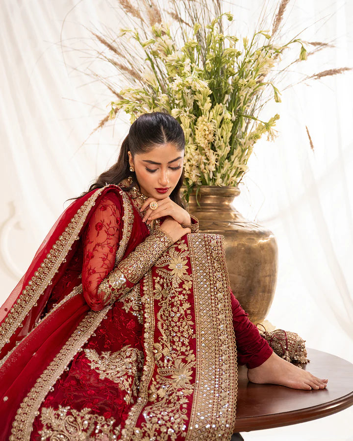 Pure Chiffon Red Embroidered Angrakha Style Dress - WW552