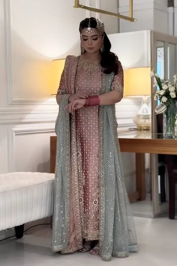 Pure Mysoori Peach Embroidered Maxi Dress - WW550