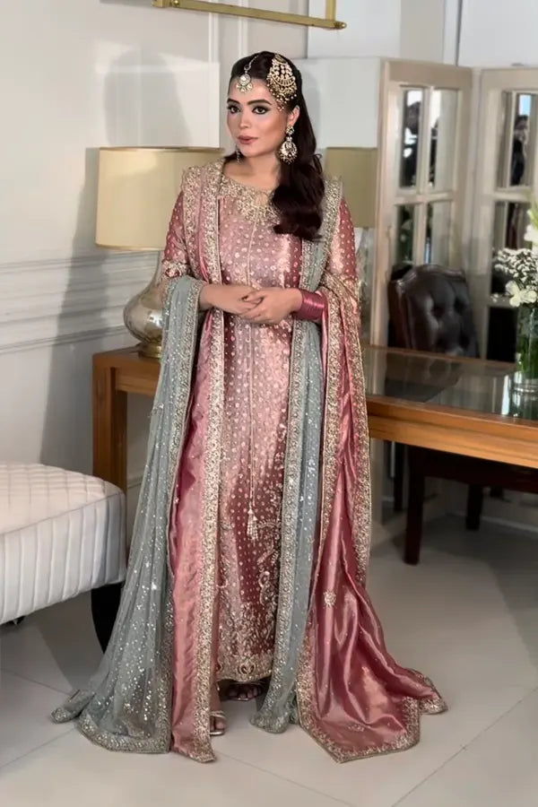 Pure Mysoori Peach Embroidered Maxi Dress - WW550