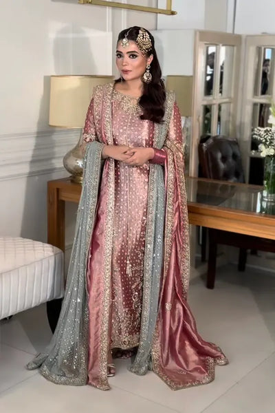 Pure Mysoori Peach Embroidered Maxi Dress - WW550