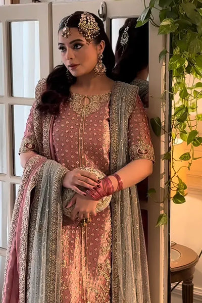 Pure Mysoori Peach Embroidered Maxi Dress - WW550