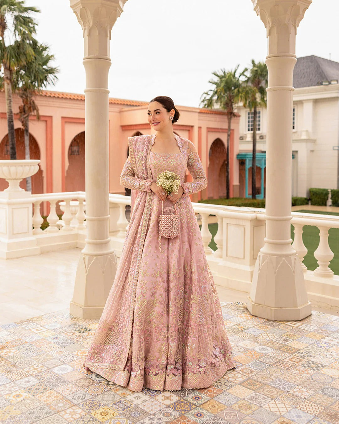 Pure Net Tea Pink Ruzova Embroidered Maxi Dress - WW312