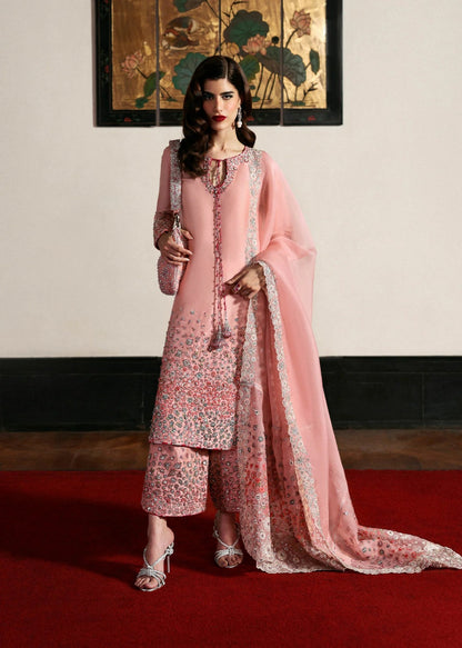 Pure Raw Silk Evara Blush Pink Embroidered Dress With Hand Bag - WW313