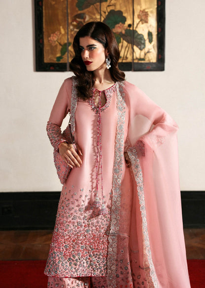Pure Raw Silk Evara Blush Pink Embroidered Dress With Hand Bag - WW313