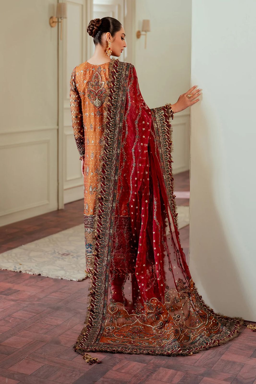 Pure Chiffon Orange Embroidered Dress - WW303