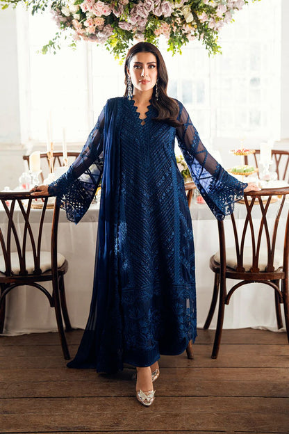 Pure Chiffon Blue Embroidered Dress - PW222