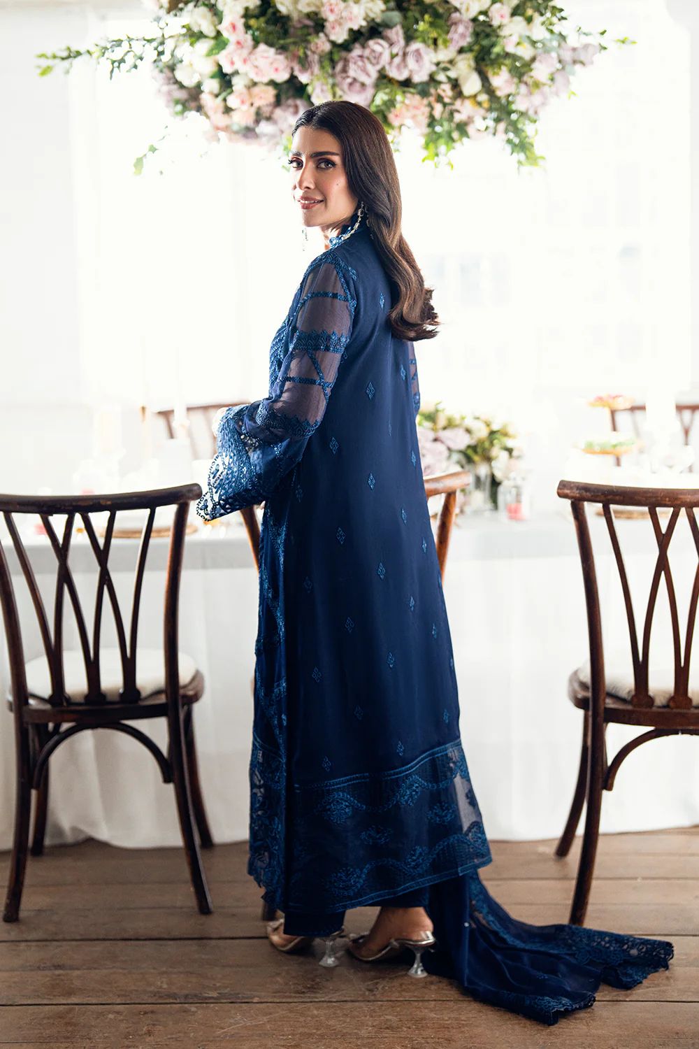 Pure Chiffon Blue Embroidered Dress - PW222