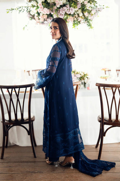 Pure Chiffon Blue Embroidered Dress - PW222