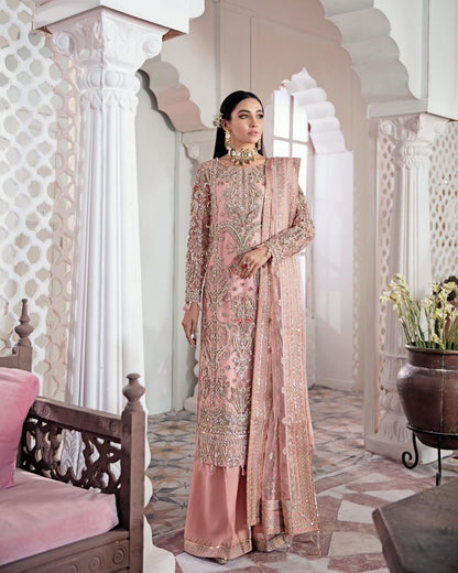 Pure Chiffon Peach Embroidered Dress - WW302