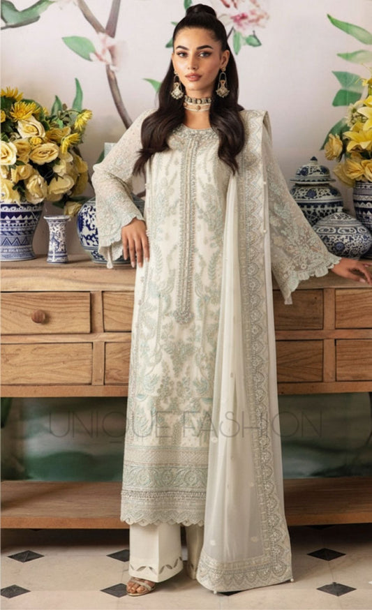 Pure Chiffon Off White Embroidered Dress - WW306