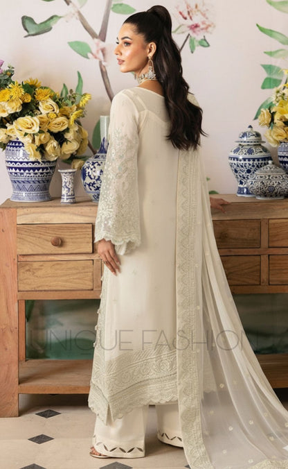 Pure Chiffon Off White Embroidered Dress - WW306