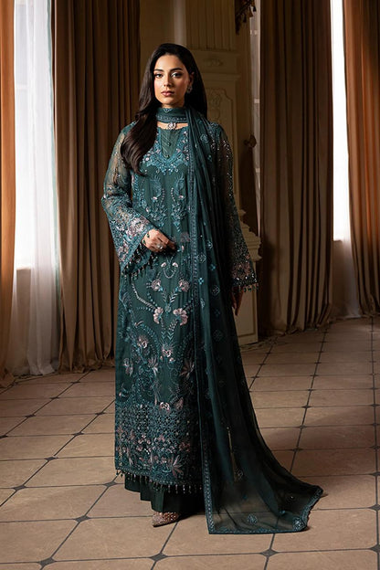 Pure Chiffon Teal Green Embroidered Dress - WW308