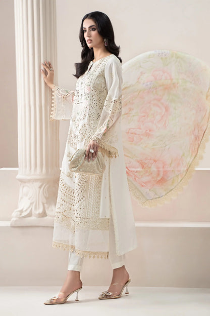 Pure Lawn Off White Embroidered Dress - LL313