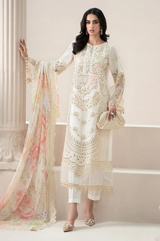 Pure Lawn Off White Embroidered Dress - LL313