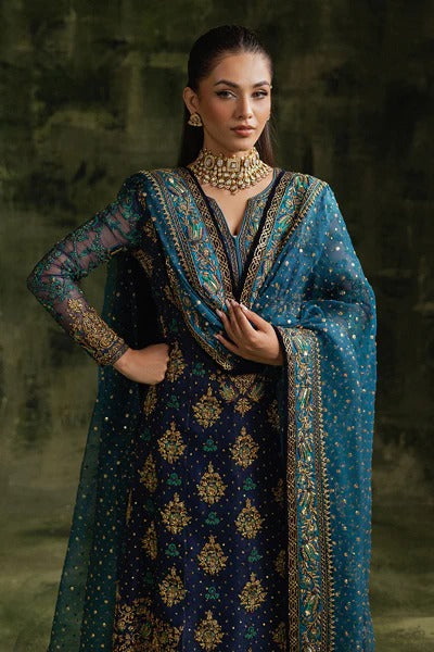 Pure Chiffon Midnight Blue Embroidered Dress - WW317