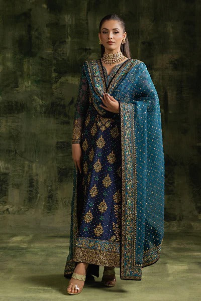 Pure Chiffon Midnight Blue Embroidered Dress - WW317