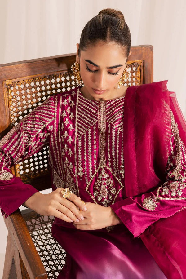 Pure Shamouse Silk Pink & Purple Embroidered Dress - WW336