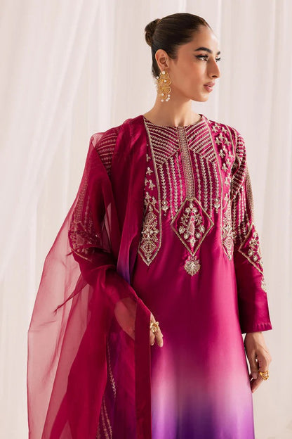 Pure Shamouse Silk Pink & Purple Embroidered Dress - WW336