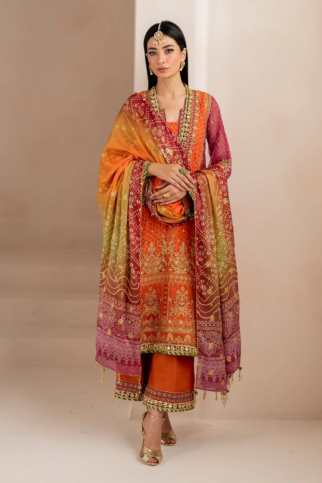 Pure Chiffon Orange Embroidered Wedding Dress - WW341