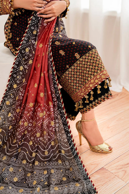 Pure Chiffon Black Embroidered Dress - PW273