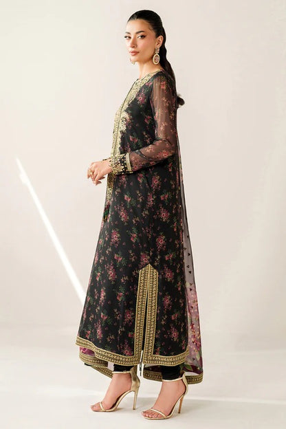 Pure Chiffon Black Embroidered Dress - PW272