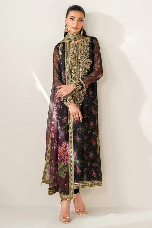 Pure Chiffon Black Embroidered Dress - PW272
