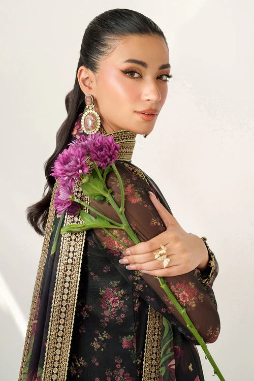 Pure Chiffon Black Embroidered Dress - PW272