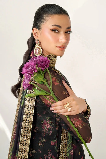 Pure Chiffon Black Embroidered Dress - PW272