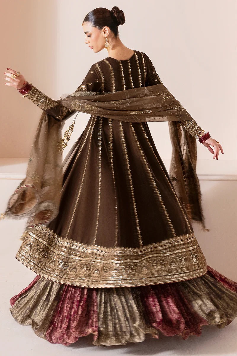 Pure Velvet Brown Embroidered Angrakha Style Dress - WW369