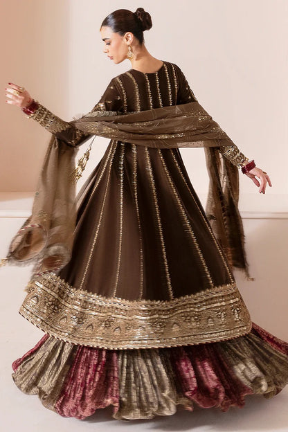 Pure Velvet Brown Embroidered Angrakha Style Dress - WW369